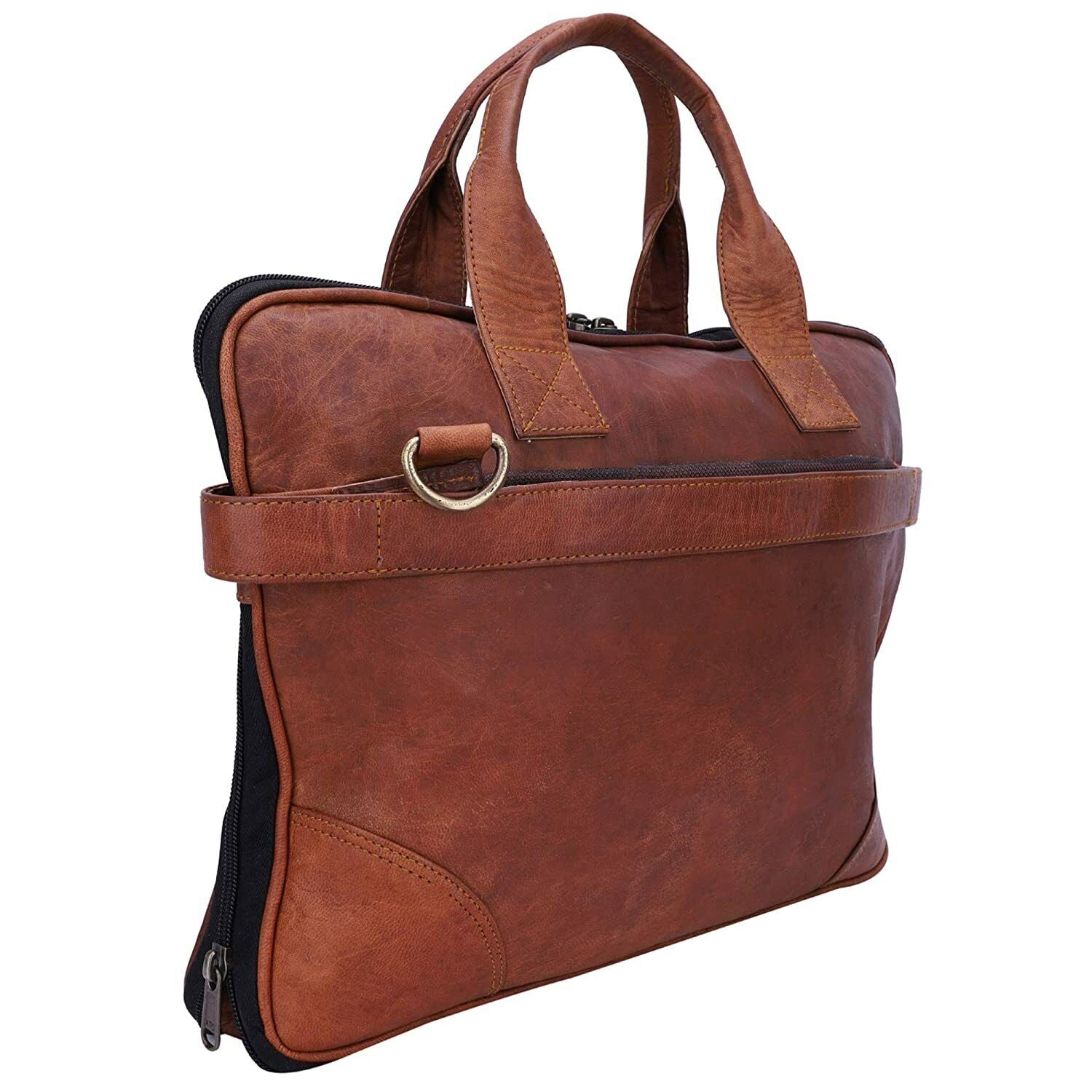 15" Laptop Sleev Briefcase Satchel Bag Men's Leather Genuine Vintage Messenger 24Hr Smart